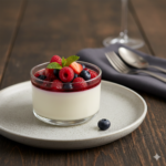 PANNA COTTA AU LAIT D’AMANDE ET COULIS DE FRUITS ROUGES